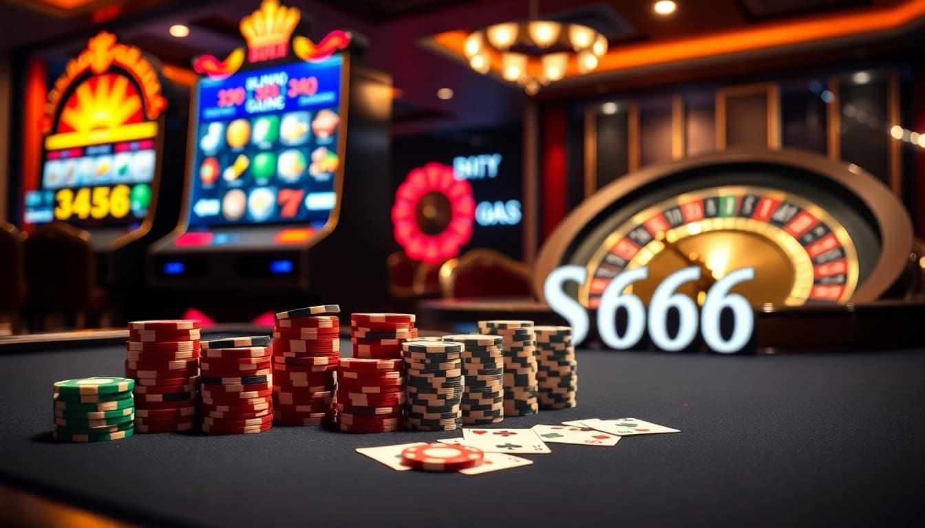S666 offers an exciting poker experience with vibrant chips, cards, and a digital interface.