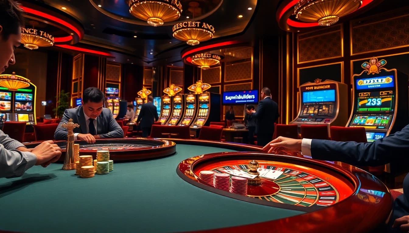 Players enjoying poker and casino games at https://sunwin.builders/ with colorful chips and cards.