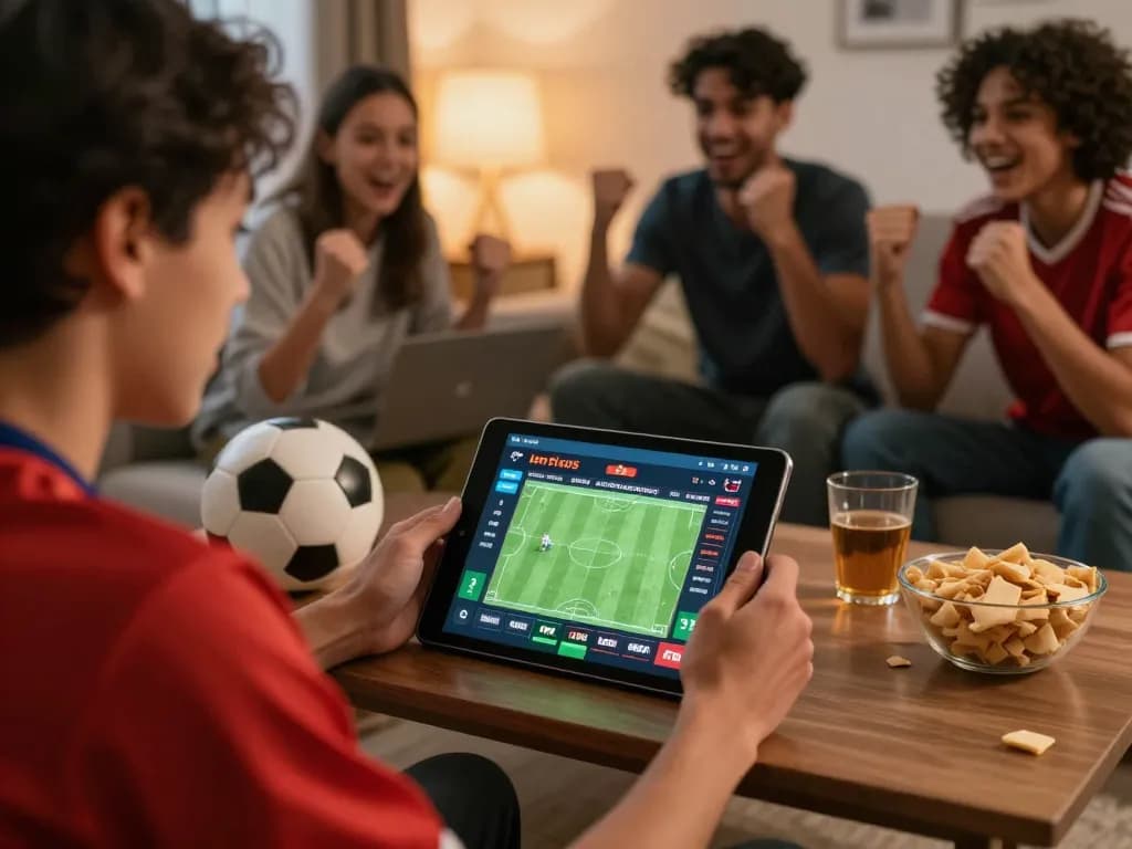 Engaging in best soccer betting over with live match odds on tablet at home.