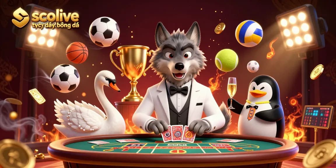 Bet on soccer events with socolive trực tiếp bóng đá featuring dynamic sports elements and cheerful characters.