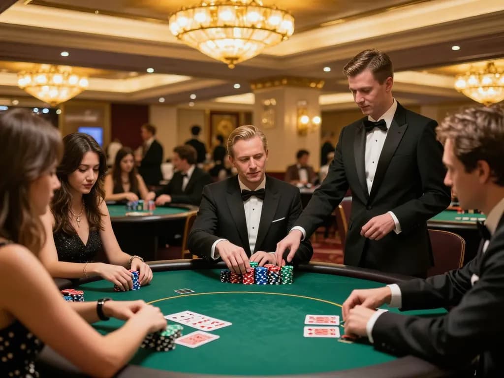 Players strategizing at a poker table in a luxurious casino, showcasing the excitement of dn88 gaming.