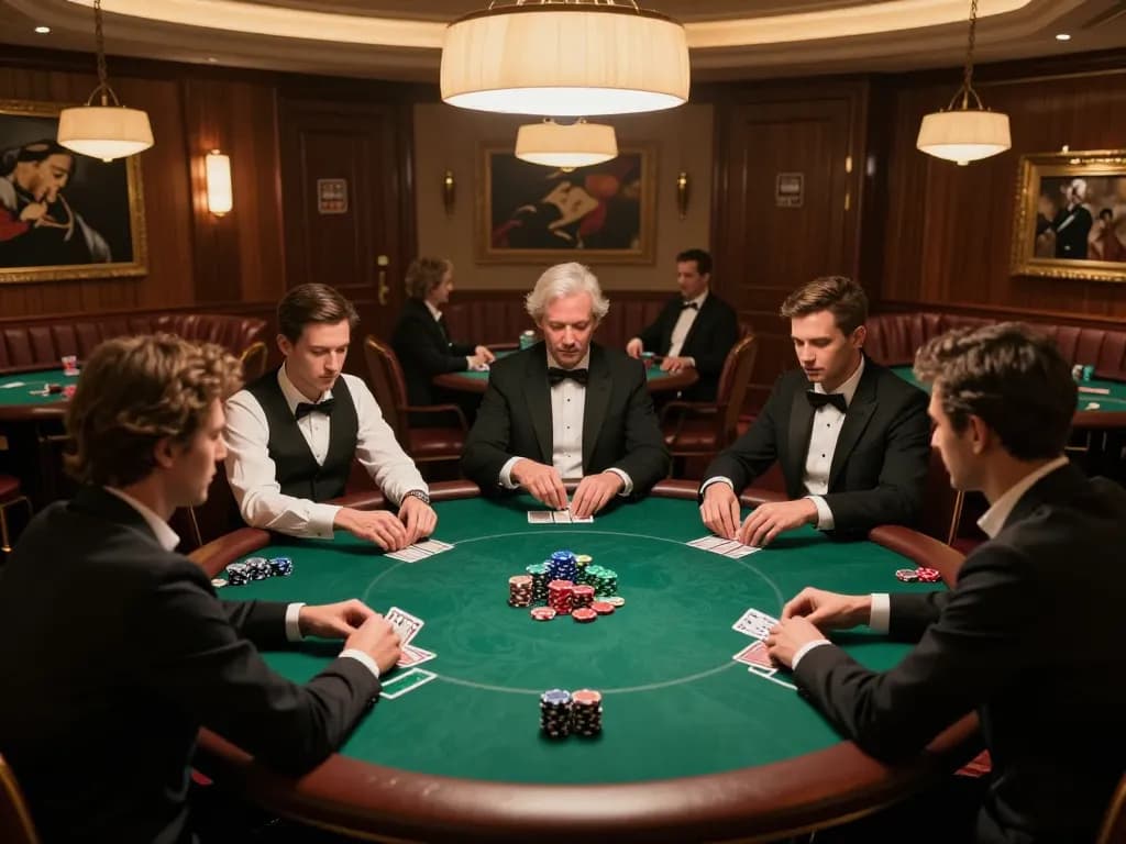Engaging poker players at a private table experiencing giải mã số học strategies in action.