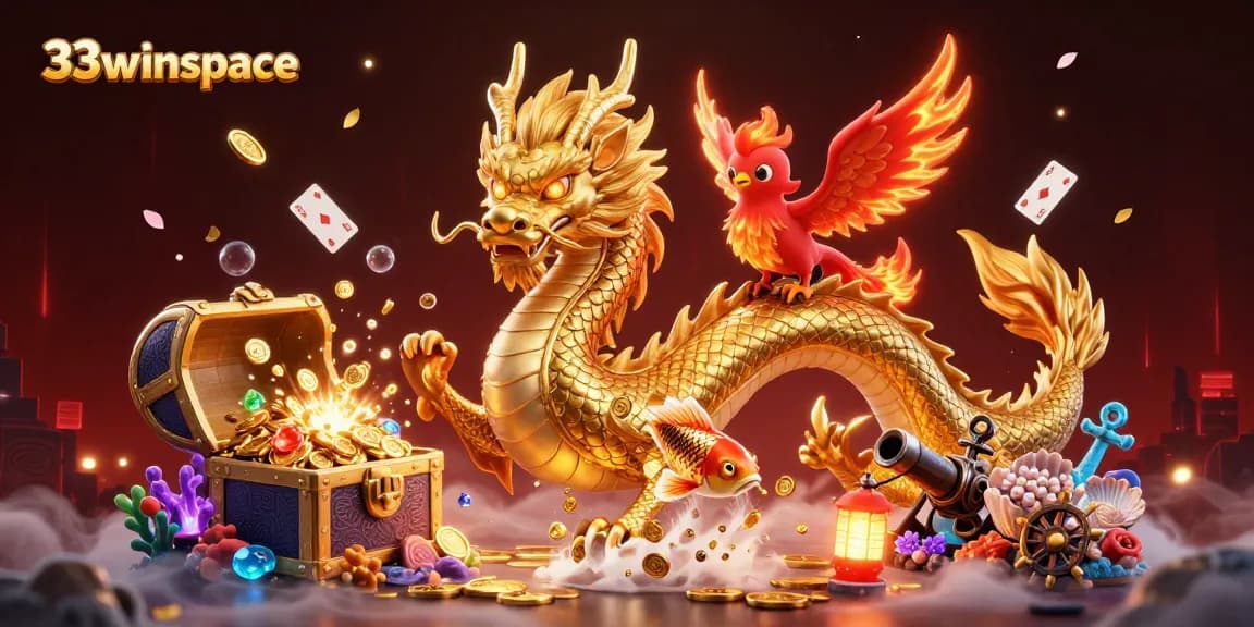 Spin and win with 33winspace's exciting casino adventures featuring vibrant dragons, koi fish, and dynamic game elements.