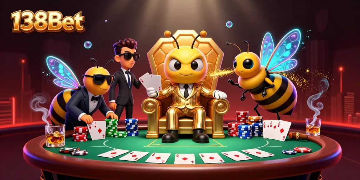 Play thrilling games at 138Bet casino with exciting poker tables and vibrant characters.