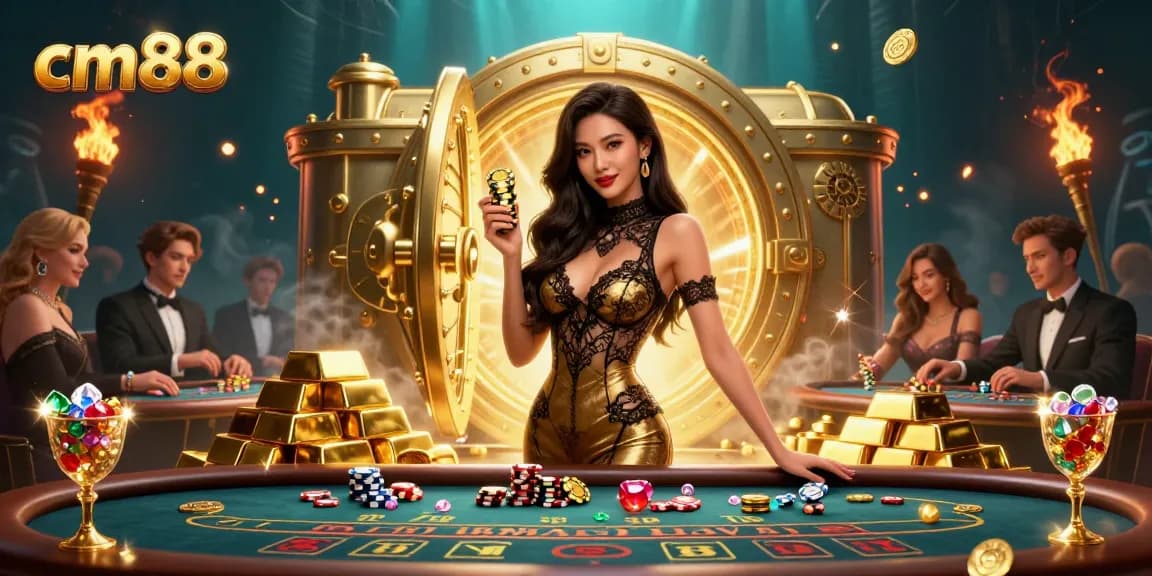 Win big at cm88 with a glamorous baccarat experience featuring high-value chips and gold treasures.