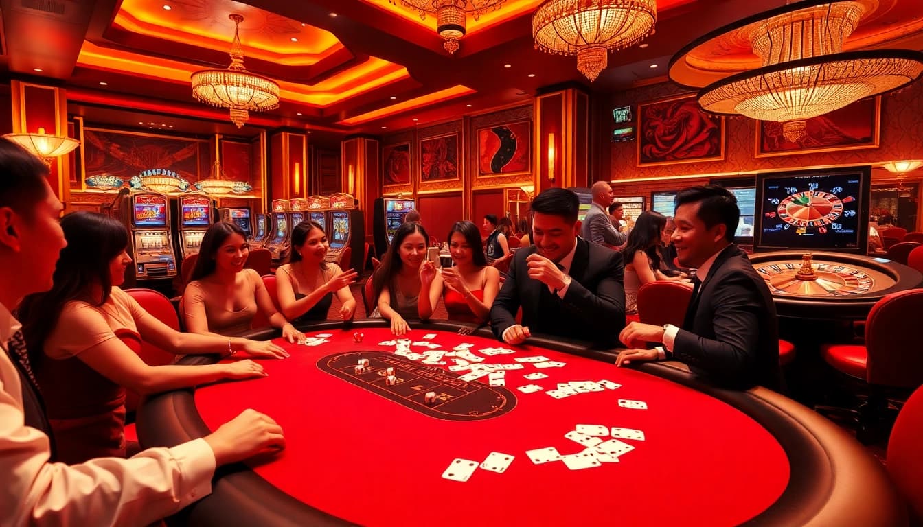 Experience high-stakes poker at okwin's luxurious casino tables with vibrant gameplay.