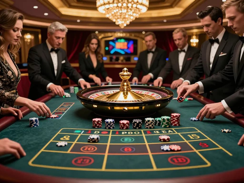 Players placing bets at mm88 casino's roulette table, capturing excitement and strategy of gameplay