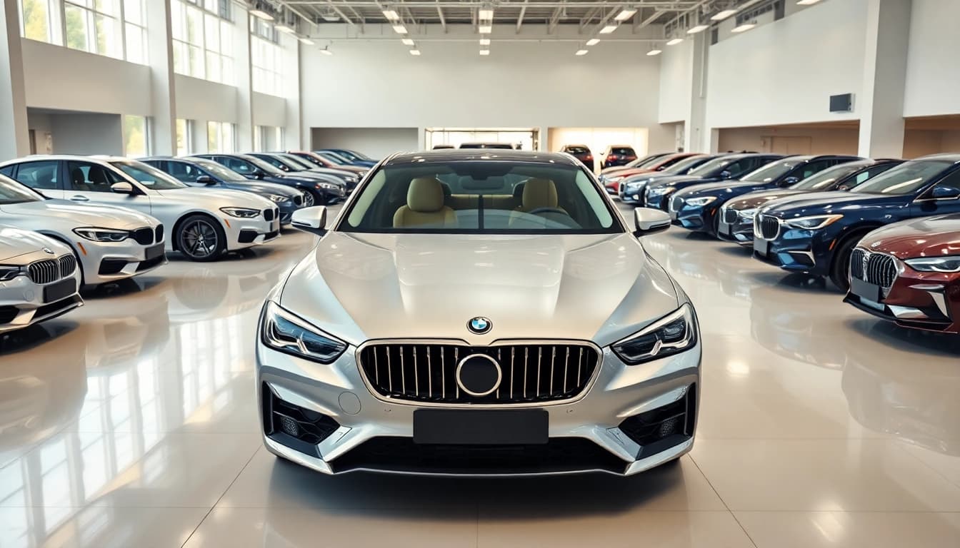 Auto kaufen in einem modernen Automobilshowroom mit eleganten Fahrzeugen.