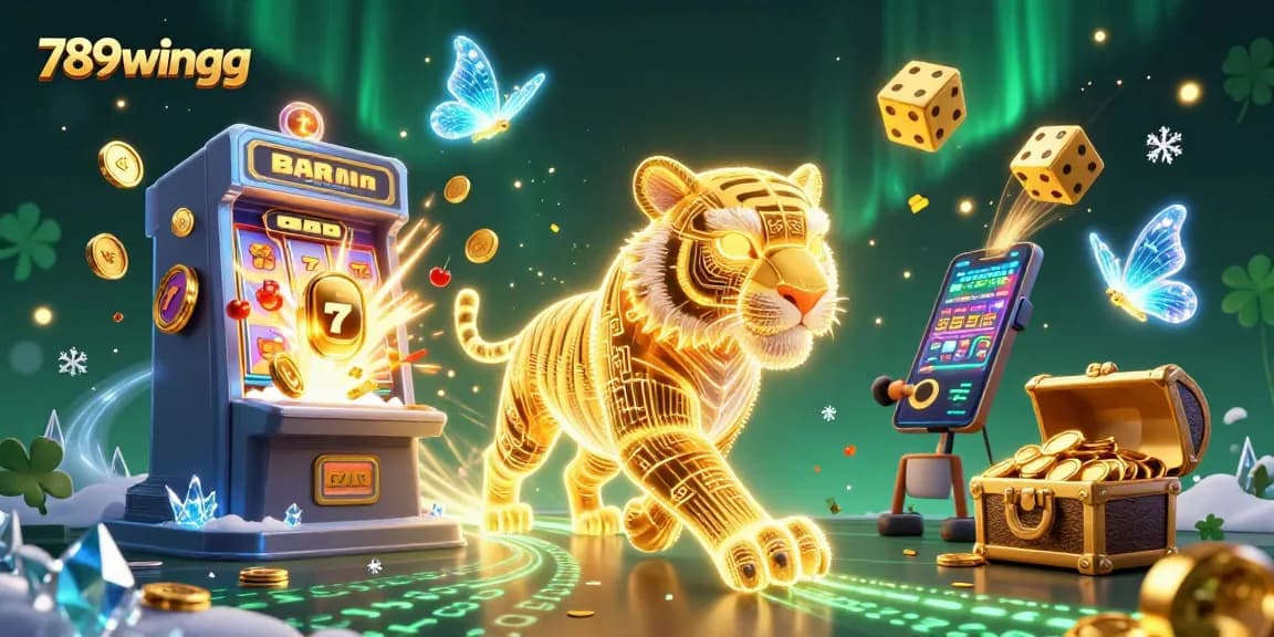 Engage with thrilling jackpots and stunning visuals at 789wingg casino, featuring neon tiger and slot machines.