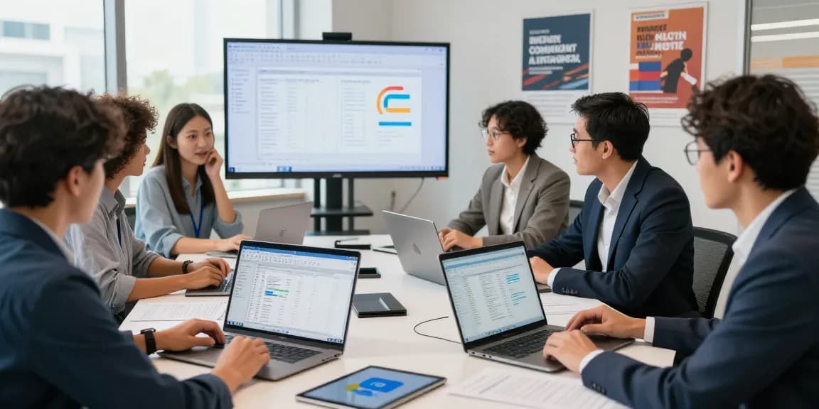 Office 2024 Business Software für Windows 11 - Teamarbeit im modernen Büro mit Microsoft Office Anwendungen.
