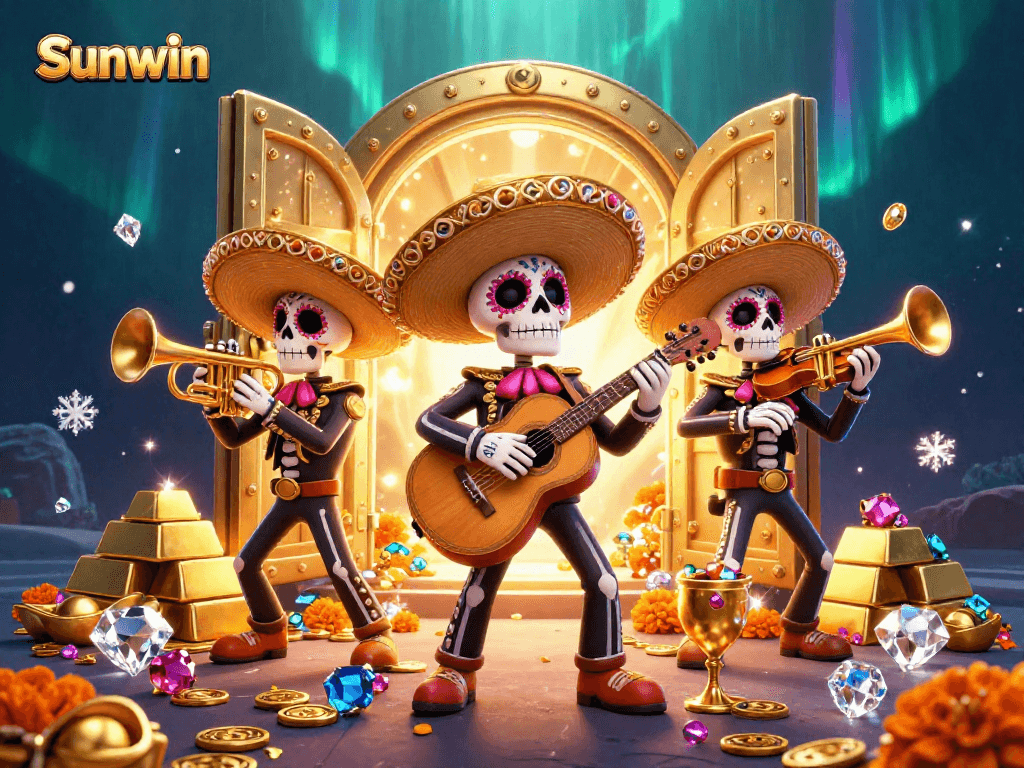 Win big with Sunwin in this colorful Day of the Dead themed casino scene.
