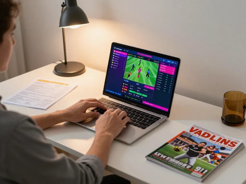 Engaged player exploring live betting options on 78win platform in a cozy home office.