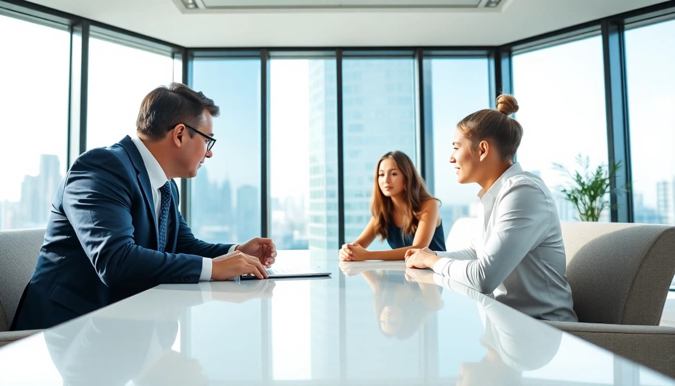Immobilienmakler Frankfurt Dornbusch berät Kunden in einem eleganten Büro.