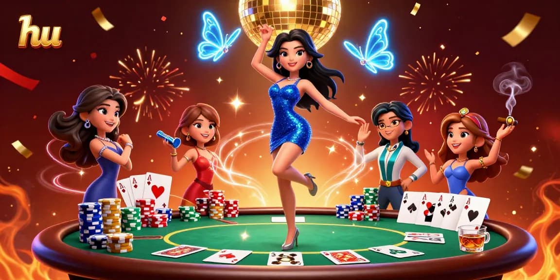 Engage in hu-themed gambling excitement with dynamic casino illustration and poker elements.