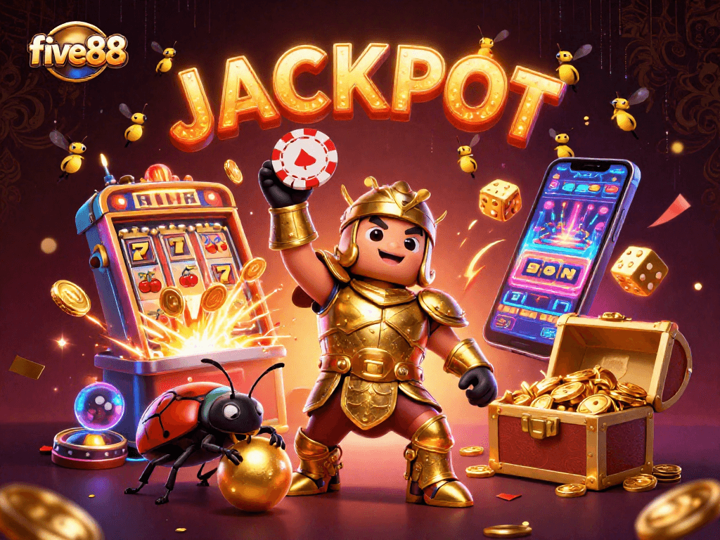 Experience the thrilling jackpot at five88 with vibrant casino elements and excitement.