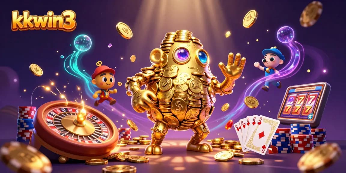 Experience thrilling gameplay at kkwin3 with vivid scenes showcasing a golden golem and casino elements.