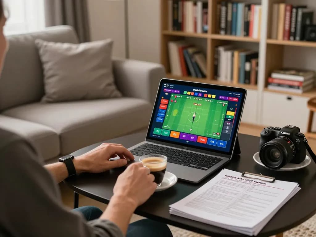 Engaging in đá gà trực tuyến at home with a tablet showcasing live betting action and strategy notes.