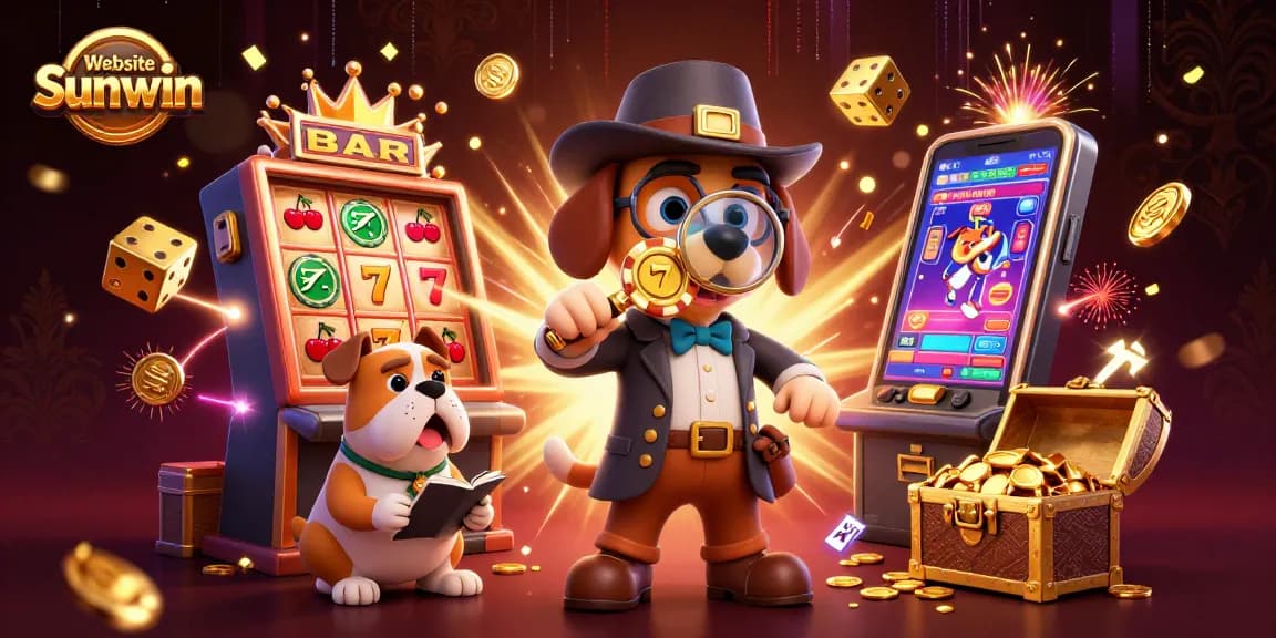 Playing games at Website Sunwin illustrates a detective uncovering poker chip clues amidst a vibrant casino atmosphere.
