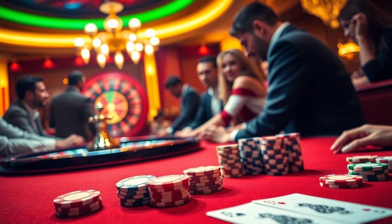 A thrilling scene of a high-stakes game at a casino table featuring 88bet poker chips and cards.