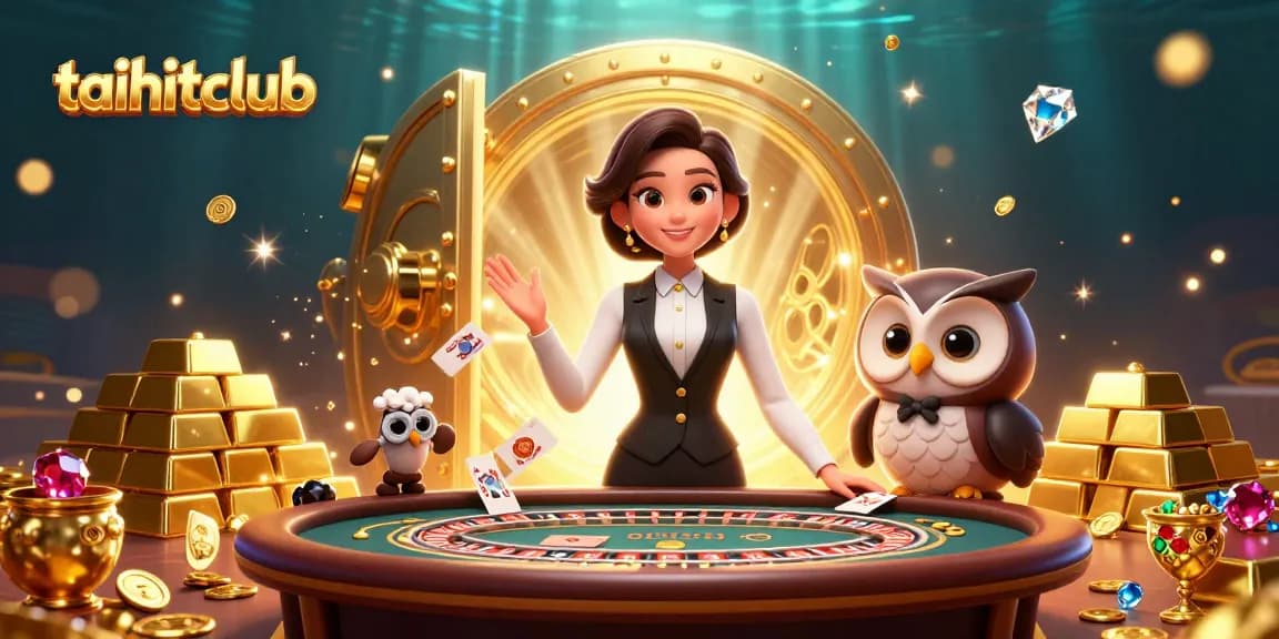 Win big with taihitclub in this stunning interactive casino scene featuring a skilled dealer and charming owl assistant.