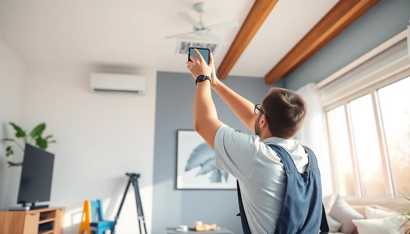 Fachmann bei der Installation einer Klimaanlage für ein optimales Raumklima installieren