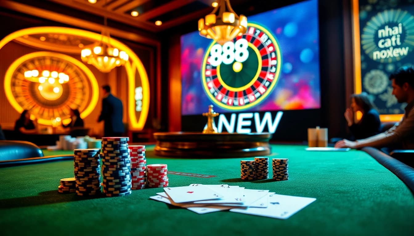 Immerse in the thrilling ambiance of nhà cái 888NEW with vibrant roulette wheels and poker tables.