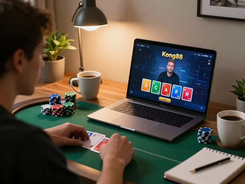 Engaging online gameplay at casino kong88 with poker strategy in a cozy home setting.