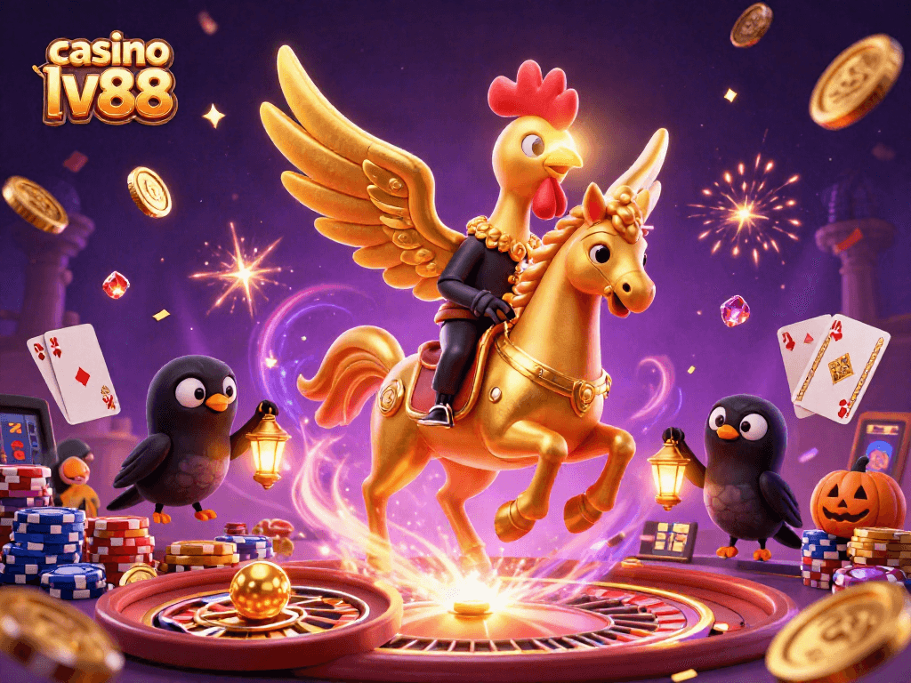 Experience the thrill at casino lv88 with golden rooster and dazzling casino elements.