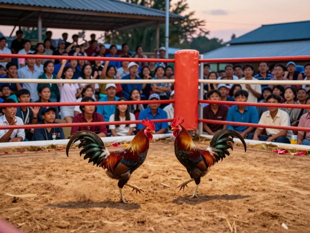 A thrilling view of đá gà thomo event showcasing intense rooster duels and excited audience.