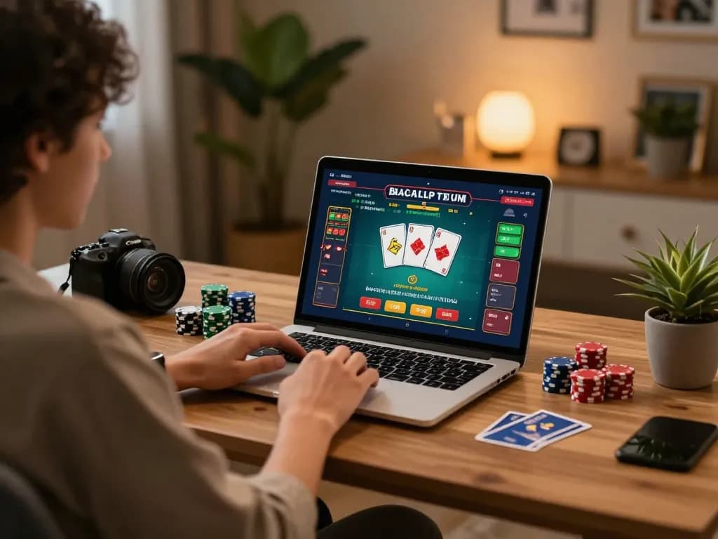 Person playing baccarat online at sv66 with colorful graphics on laptop, showing strategic betting