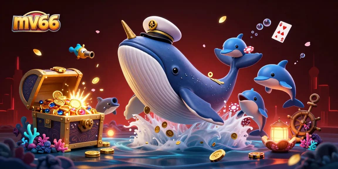 Engage with mv66 undersea gaming adventure featuring a giant whale and playful dolphins among poker chips.