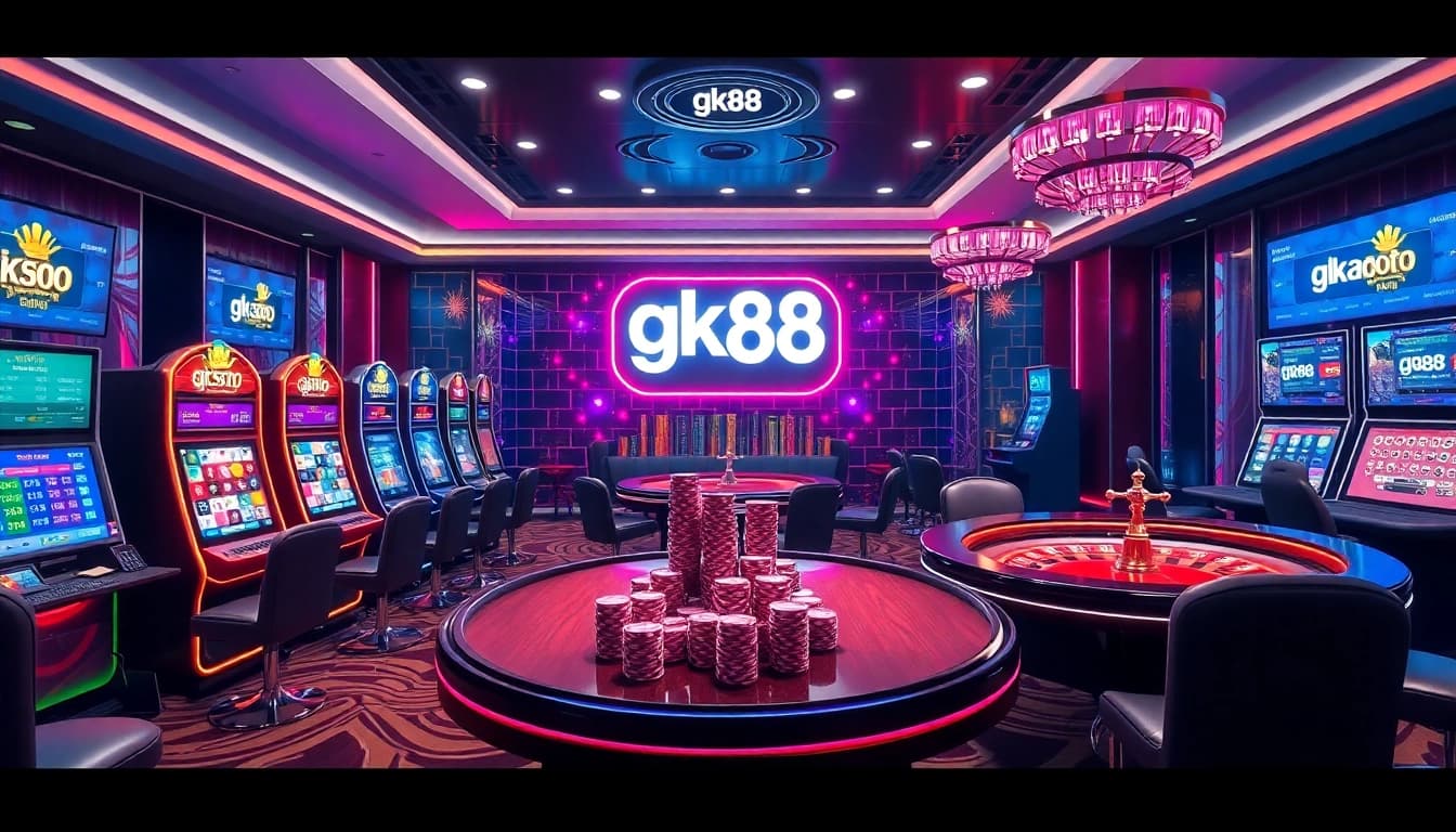 Experience thrilling gaming action with gk88 toys, showcasing vibrant slots and elegant casino setups.