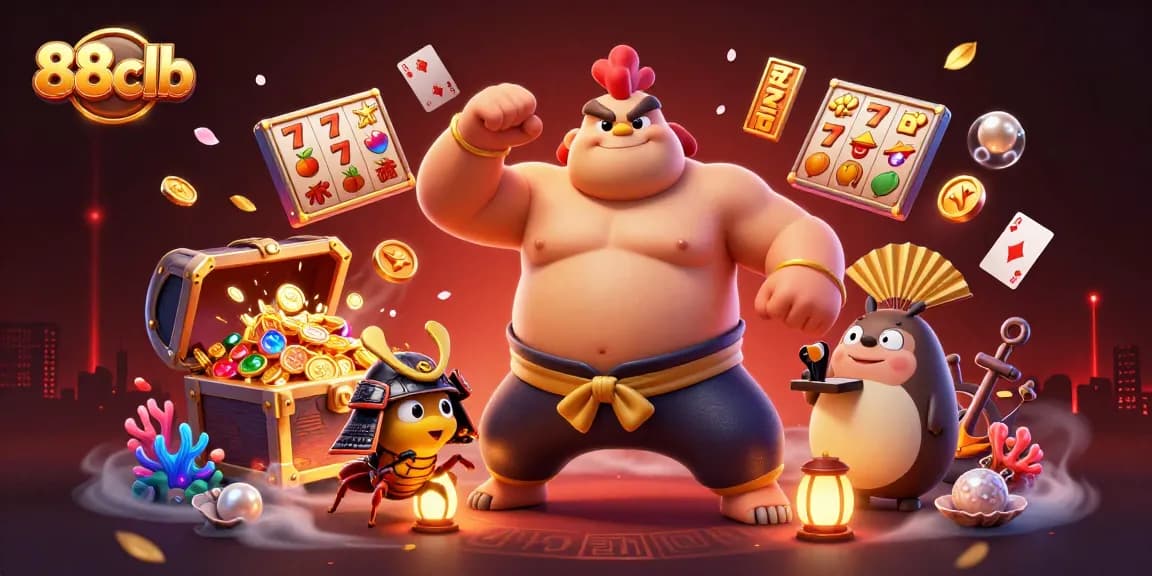 Experience thrilling wins at 88clb with vibrant slot reels and captivating casino characters.