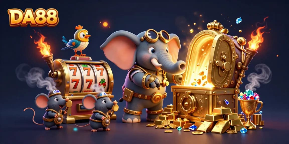 Engage in thrilling gameplay at DA88 with steampunk characters celebrating jackpot wins.