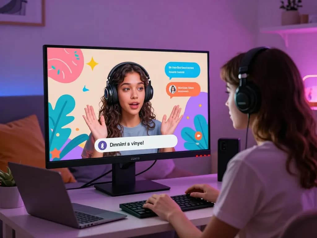 Engaging in a fun porn chat ai conversation with interactive avatar in cozy setting.