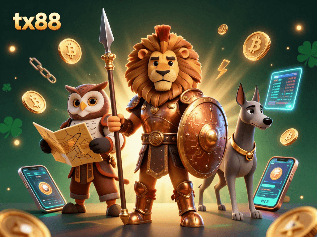 Experience thrilling tx88 adventures with a Spartan lion, owl strategist, and greyhound messenger.