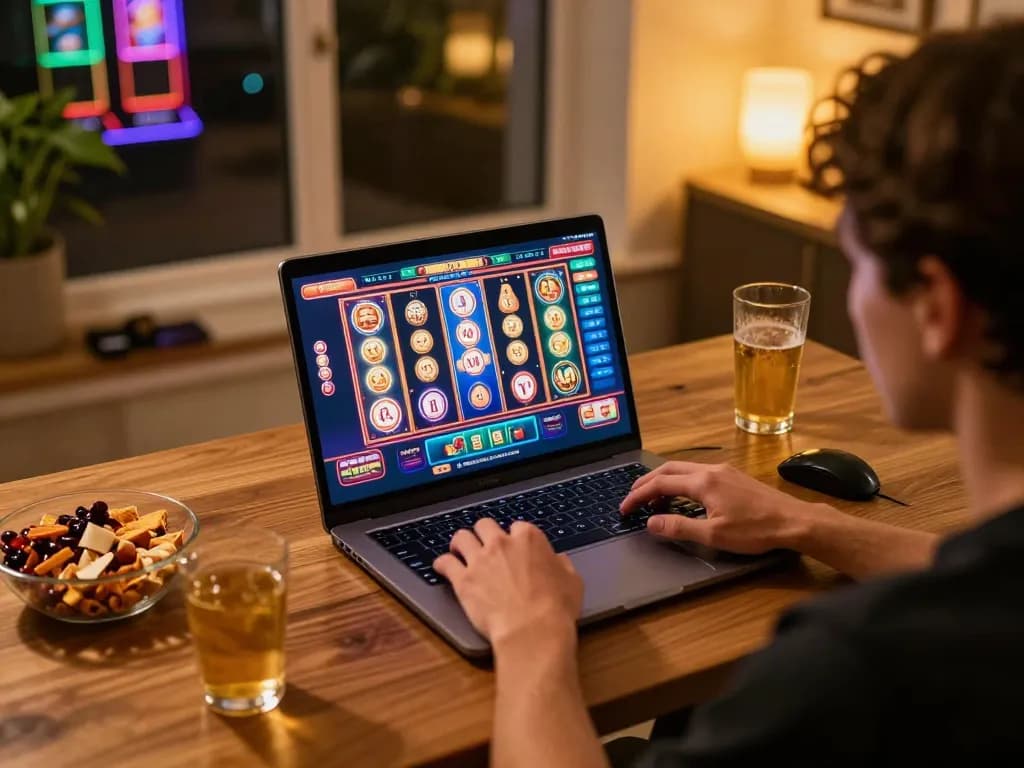 Experience online gambling at uu8855 with immersive casino games on a vibrant laptop setup
