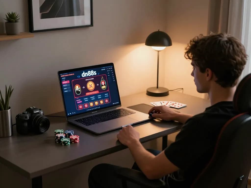 Engaging in online gaming on dn88s platform with a cozy setup at home.