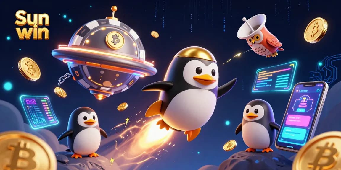 Join the excitement of Sun win as a golden penguin blasts through space for epic casino rewards.