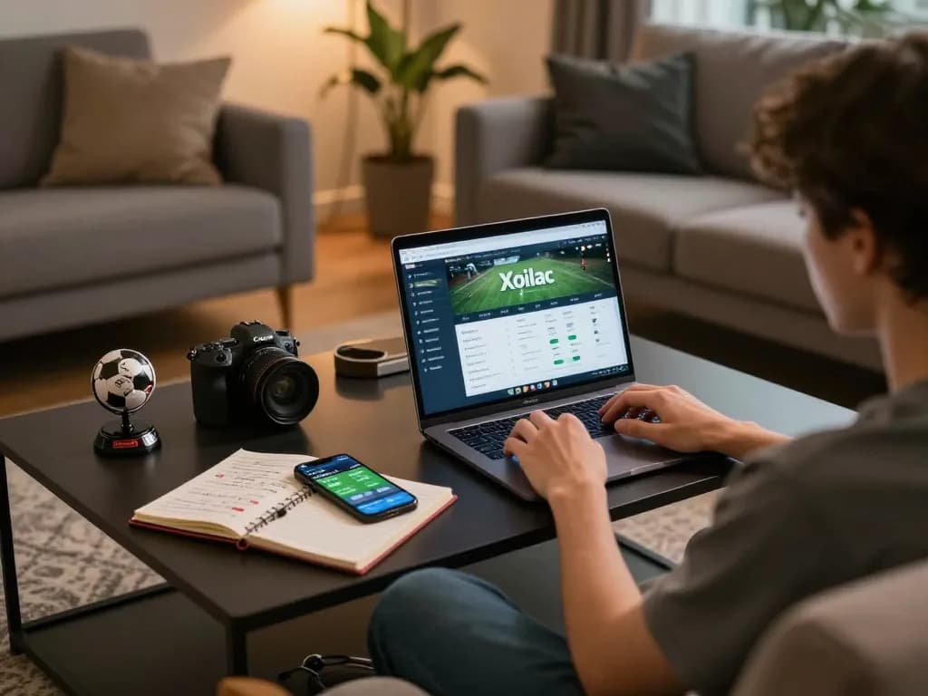 Xoilac online sports betting setup showcasing cozy home atmosphere and strategic gameplay.