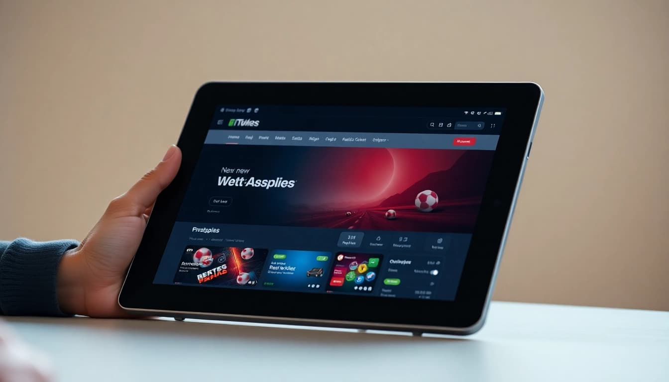 Browseransicht von online neue wettanbieter auf einem Tablet, erkennbar durch ansprechendes Design und Benutzeroberfläche.