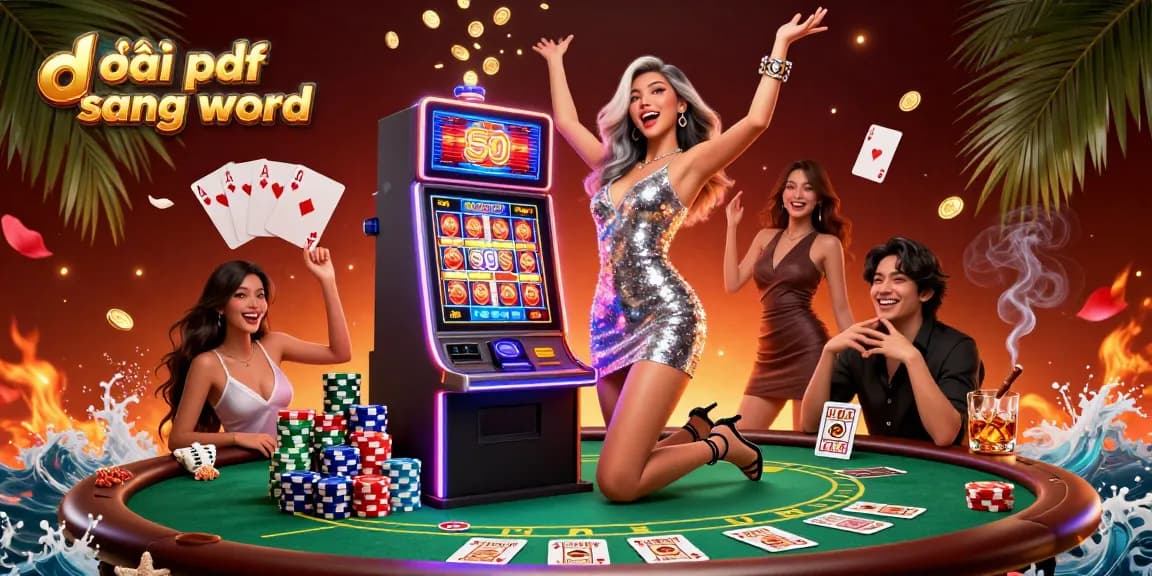 Engaging scene celebrating the exciting process of đổi pdf sang word with dynamic casino elements.