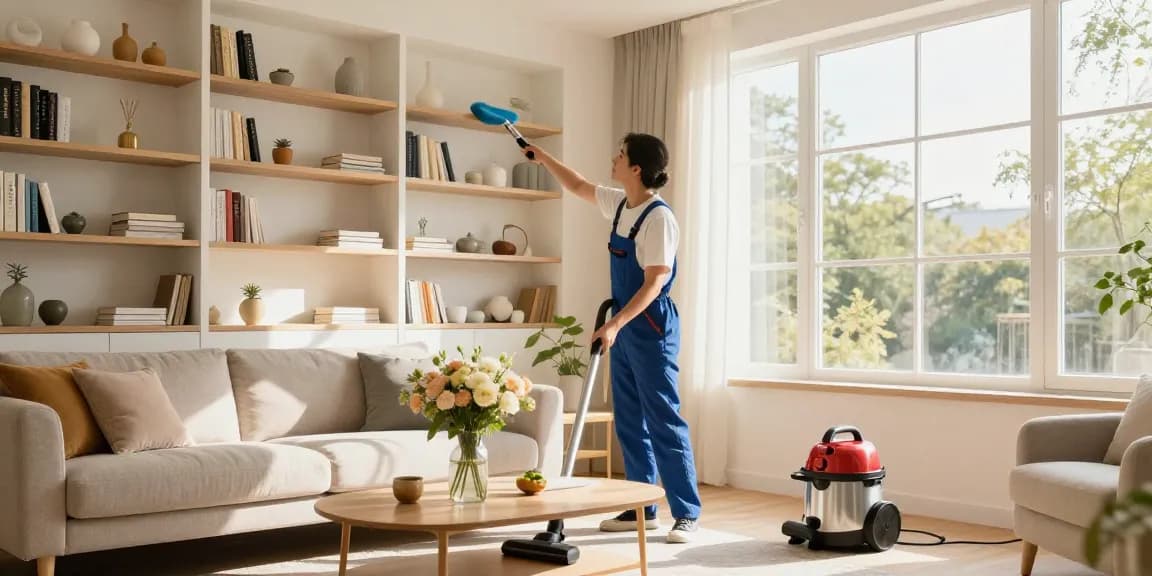 Spotless living room showcasing wohnungsreinigung solothurn services by a professional cleaner.