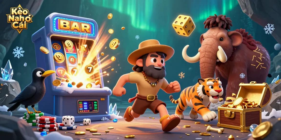 Kèo Nhà Cái offers a vibrant illustration of sports betting with cartoon characters celebrating a jackpot.