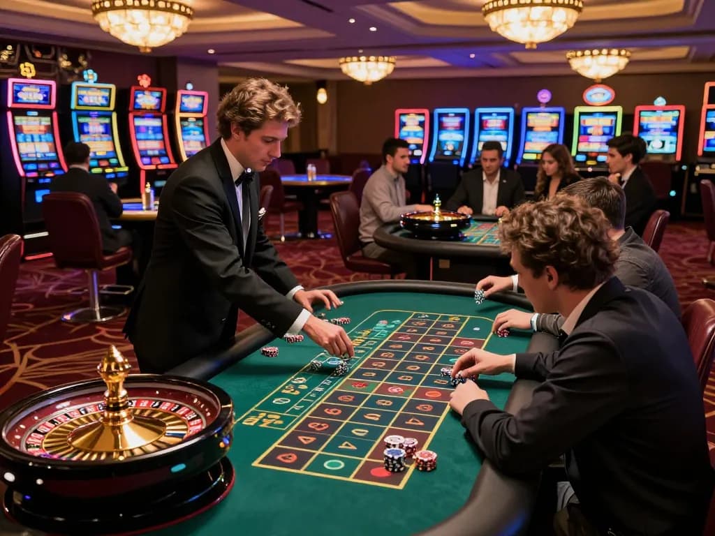 Players strategically betting on aud77 roulette tables in a vibrant casino atmosphere.