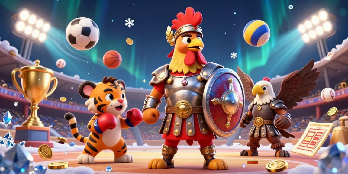 Engage in exciting bets at U888 with a dynamic 3D portrayal of a gladiator rooster in a thrilling colosseum backdrop.