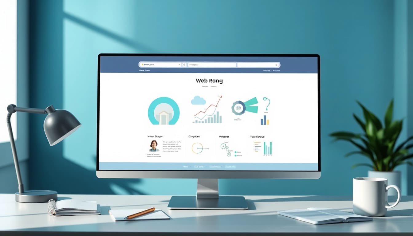 Visualisieren Sie den Web-Rang durch einen Computerbildschirm mit grafischen Rangdaten und Diagrammen, um die Effektivität der Website-Rang-Überprüfung zu zeigen.