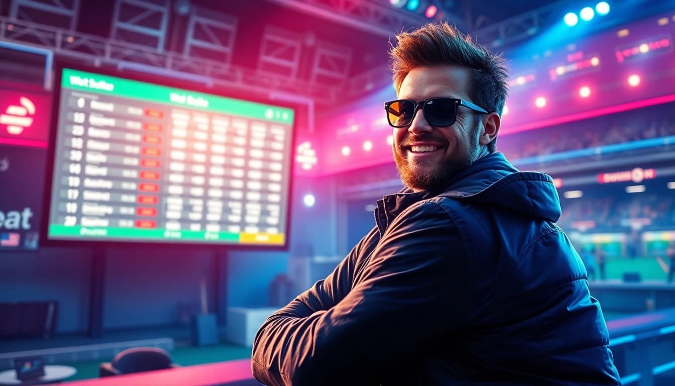 Erleben Sie den Nervenkitzel von Sportwetten ohne Einzahlungslimit mit jubelnden Highrollern und dynamischen Wettquoten.