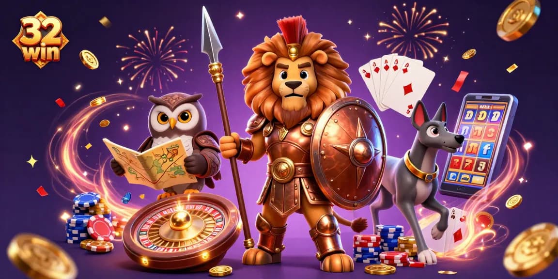 Experience the excitement of 32 win with vibrant 3D casino characters and dynamic game elements.