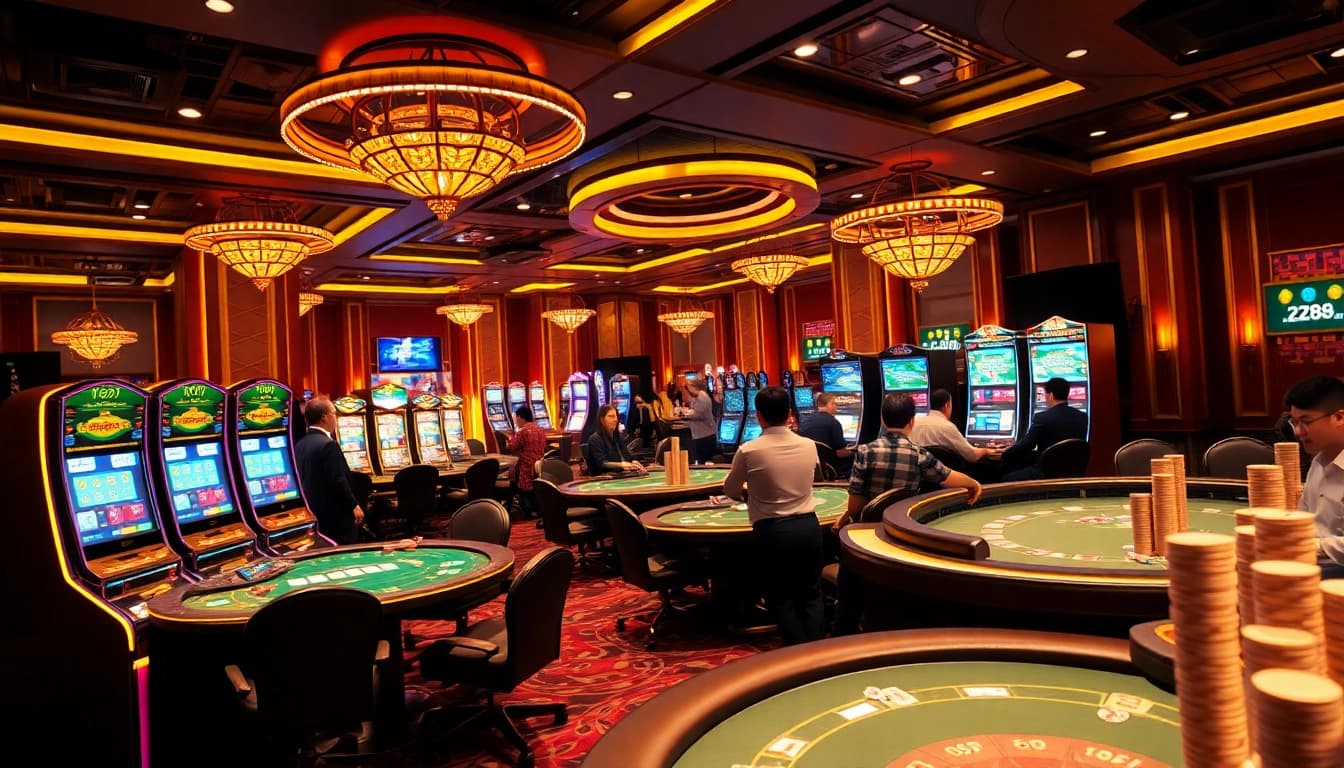 Players enjoying excitement at HZ88 casino with vibrant tables and luxury gaming options.